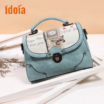 

Handbag Women Handbag Female Leather Cartoon Printed Handbags Women's bags for Ladies Autumn New High quality