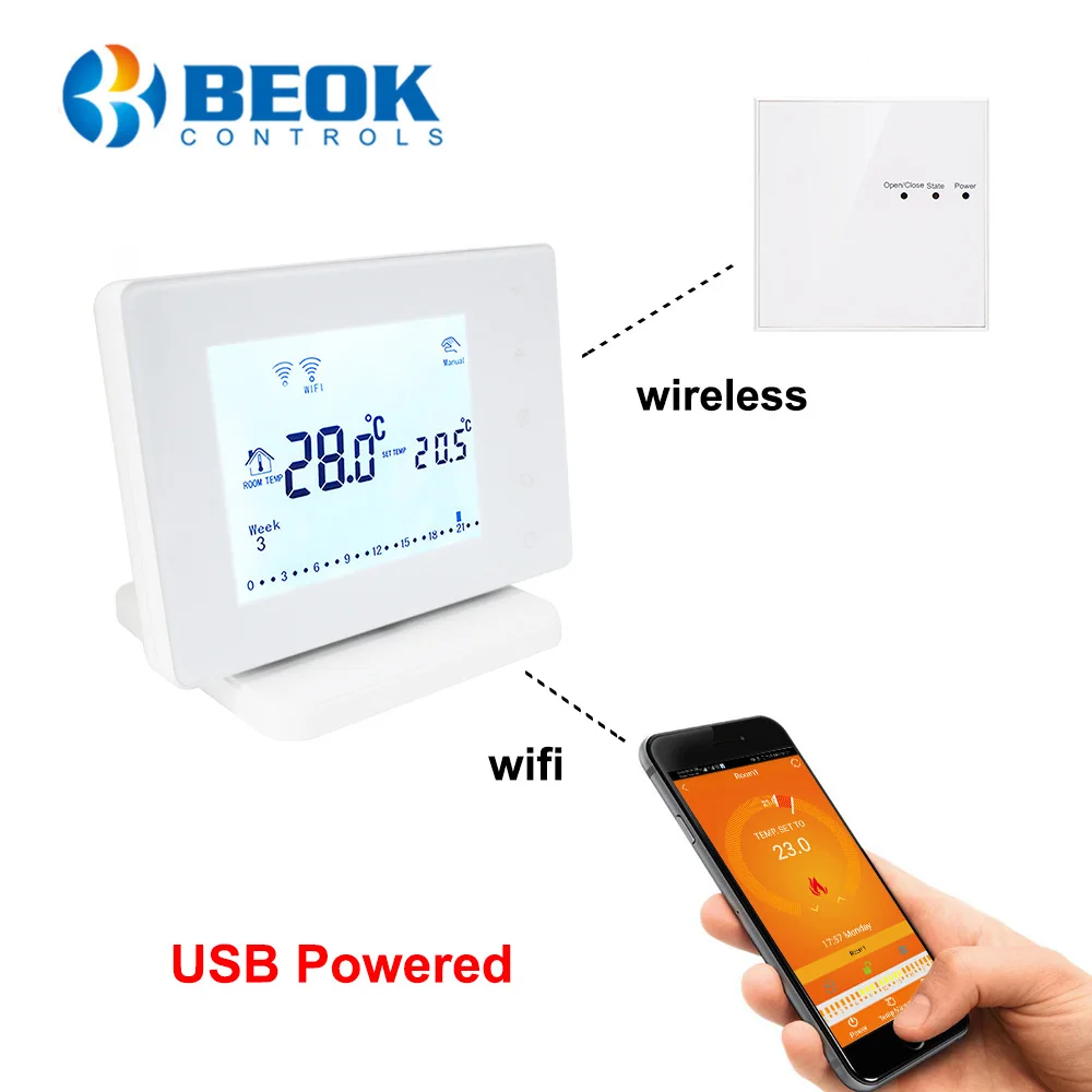  Beok Wireless Wifi Smart Thermostat for Gas Boiler Actuator Room Temperature Controller Works with  - 4000330069124