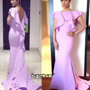 

Pink Backless Evening Dress Ruffle Mermaid Simple Robe De Soiree Dubai Saudi Arabic Evening Gown Prom Dress vestidos