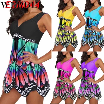 

Women Summer Swimming Suit Spaghetti Printed Beach Dress Sexy Skinny Shorts Off Shoulder Quick Dry Swimsuit Backless Plus Size