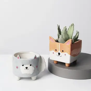 

1pc Flower Pot Creative Cartoon Animal Design Ceramic Succulent Plant Pot Succulent Container for Home (Corgi)