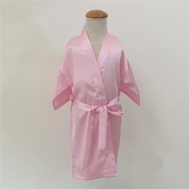 Solid Silk Satin Kimono Robes for Spa Kids Children Sleepwear Nightgown Roupao Girls Wedding Bathrobes