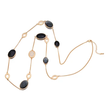 

Cute Luxury Gold Chain Long Pendant Necklace Oval Colorful Geometric Mix Glass Stone Necklaces for Women Statement Jewelry Gift