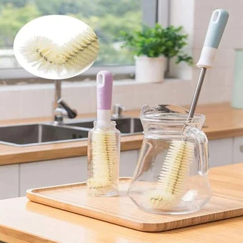 

1pcs Hangable L-shaped Cup Cleaning Brush Long Handle Portable Baby Milk Bottle Gap Cleaning Brushes Household Kitchen Tools