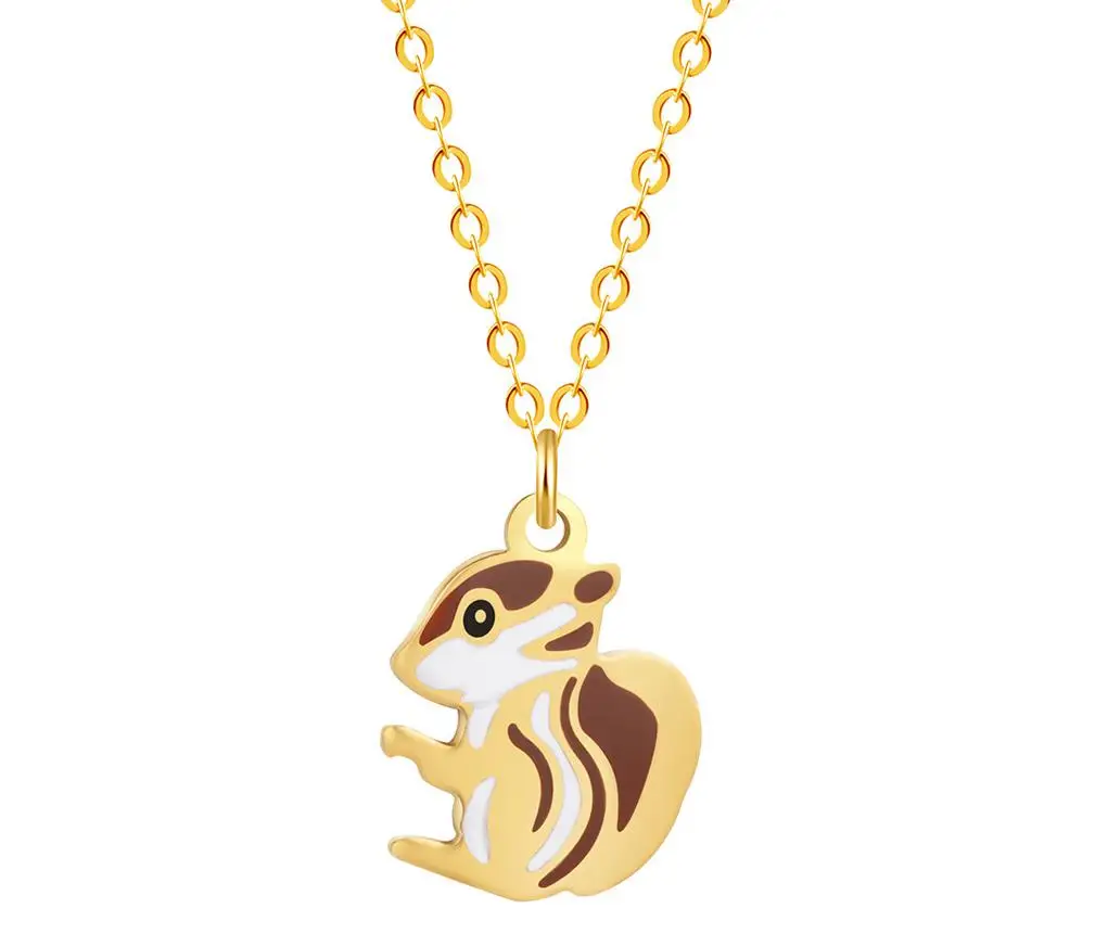

Super Cute Mini Animal Hamster Squirrel Hanging Stainless Steel Necklace Female Foreign Trade Hot Selling Accessories
