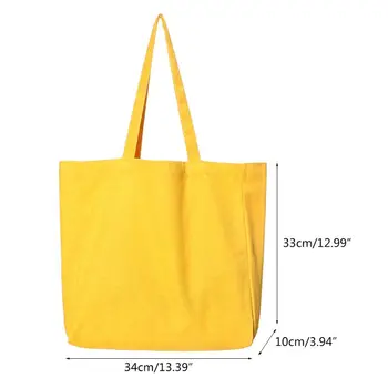 

Reusable Grocery Bag Solid Color Canvas Tote Bag Portable Shopping Handbag E5BC