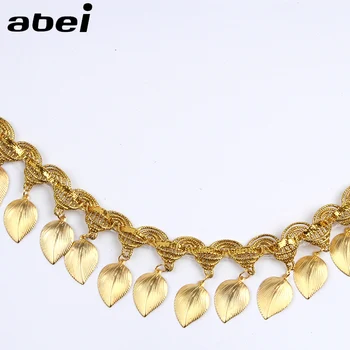 

45mm 1yard High Quality Gold Lace Trims Fringe Leaf Sequins Tassel Ribbon For Wedding Party Dance Dress Sewing Accessories DIY