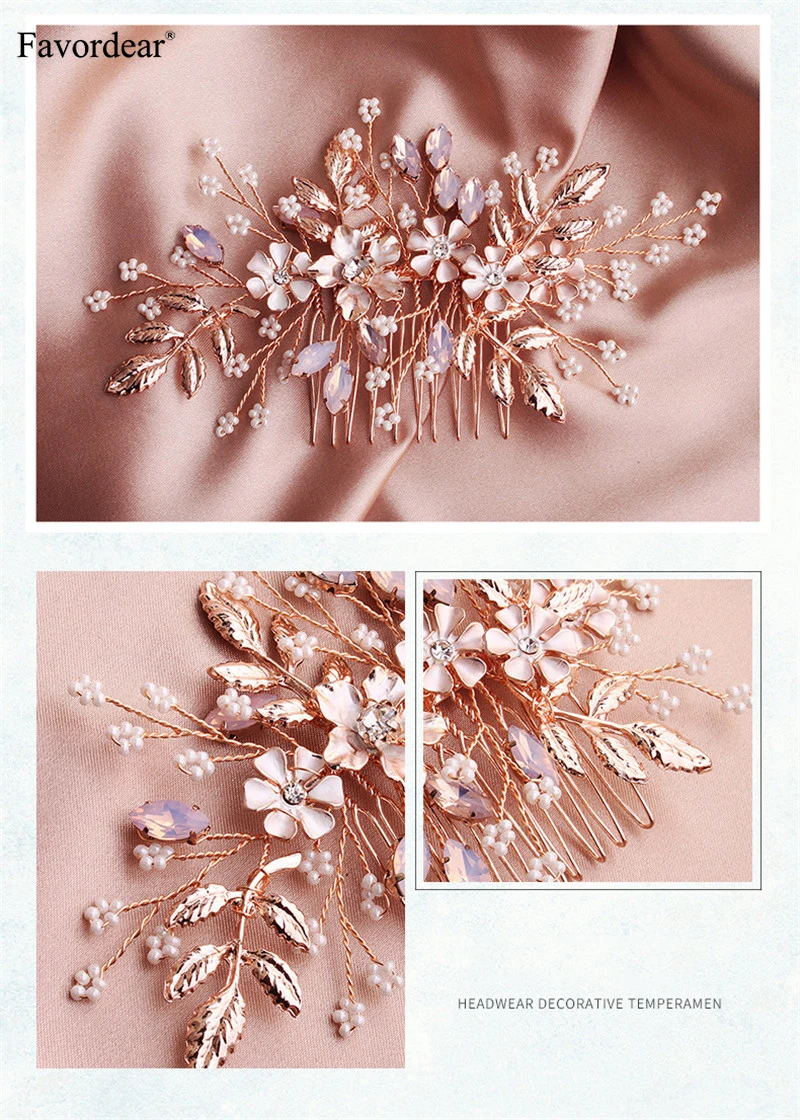 Аксессуары для волос искусственный цветок из розового золота со стразами свадебная расческа великолепная медная проволока обмотка бисером головной убор для невесты