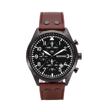 BORONG 브랜드 세이코 무브먼트 워치, 스포츠 클래식 레트로 스타일, 스테인리스강 316L 퍼스트 레이어 소가죽 스트랩, IWC 스타일, 10