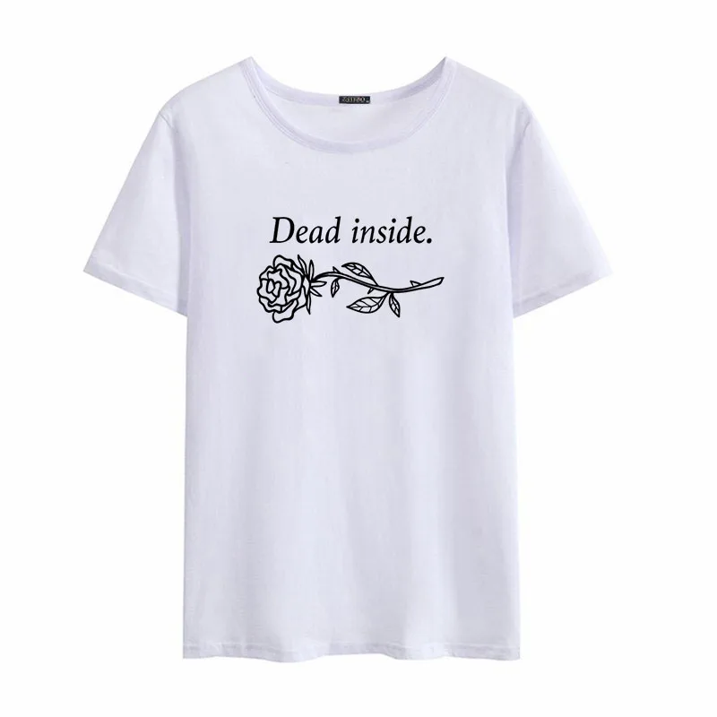 Dead Inside, летние, Харадзюку, принт, топы, тройники, буквы, большой размер, свободные, винтажные, повседневные, женские, панк, веселые, готические, темные, ins футболки - Цвет: 4