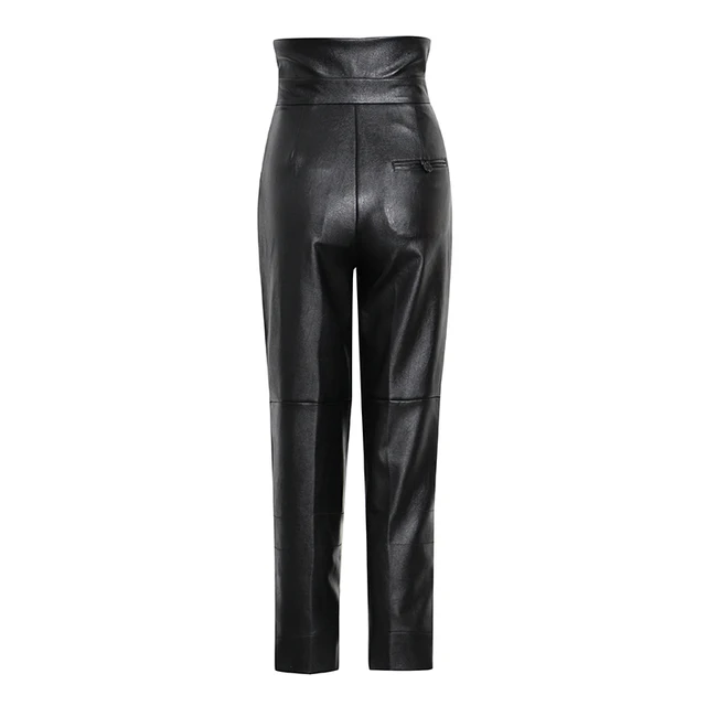 Ankle-Length High-Waisted Black leather Harem Pants 4