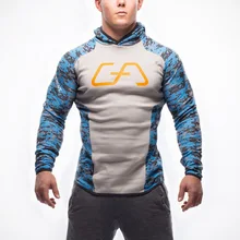 Мужской спортивный костюм для занятий фитнесом с капюшоном, облегающий пуловер с рукавами разных цветов