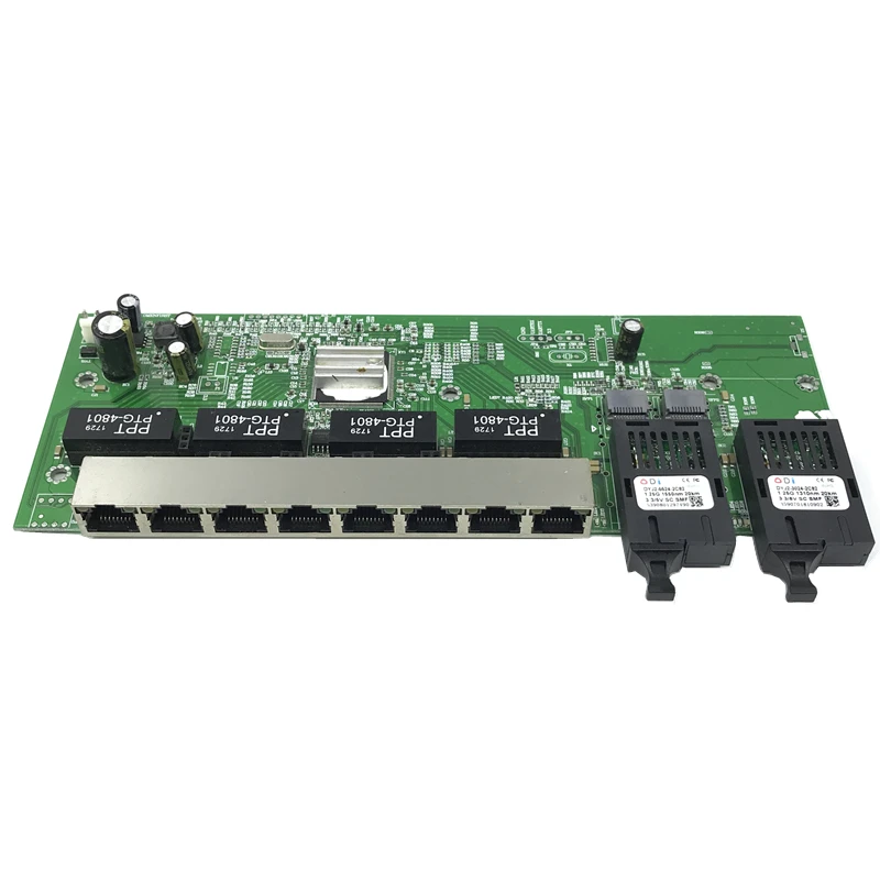 Обратный 10/100/1000 м гигабитный Ethernet коммутатор волоконно-оптический одномодовый 8 RJ45 и 2 SC волоконный материнский 1.25g 20 км