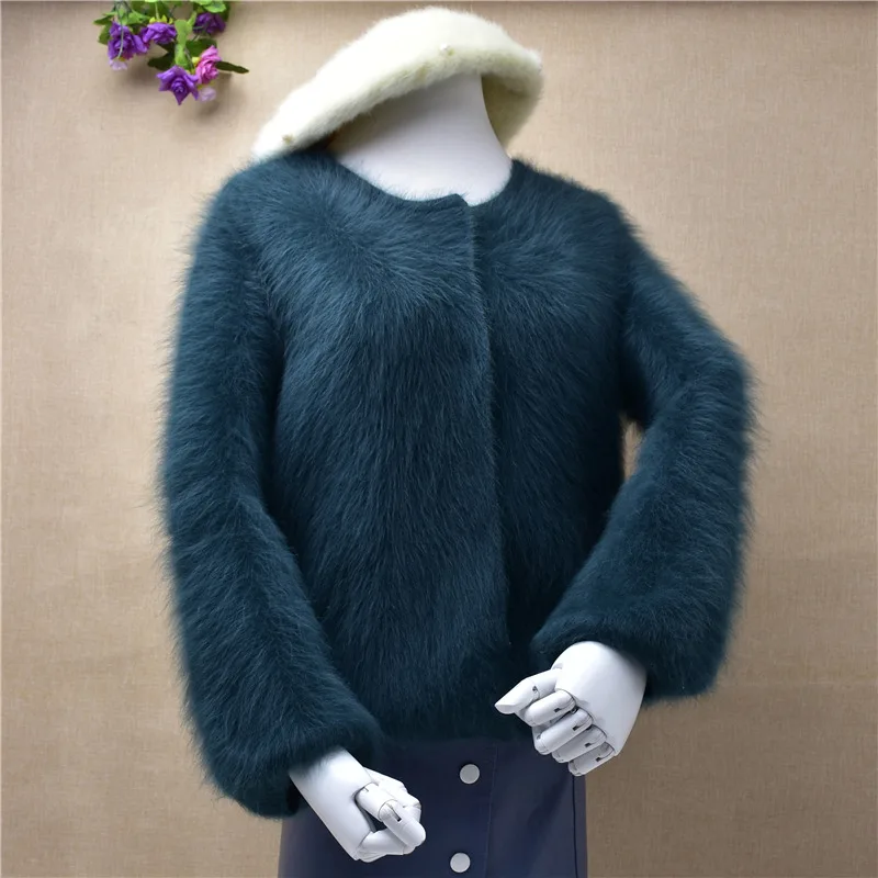 Body58cm chest90cm Топ majur, повседневные куртки с круглым вырезом и длинными рукавами, однотонные куртки, норка, кашемир, подкладка и двойные боковые карманы, кроличий мех, свитер, пальто, kniwear - Цвет: Body58cm chest90cm
