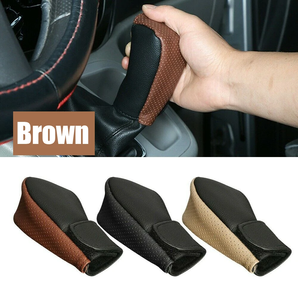 Universal Car Gear Hand Shift Knob Cover Non-Slip PU Leather Handbrake Protector Interior Auto Accessory Protective Cover