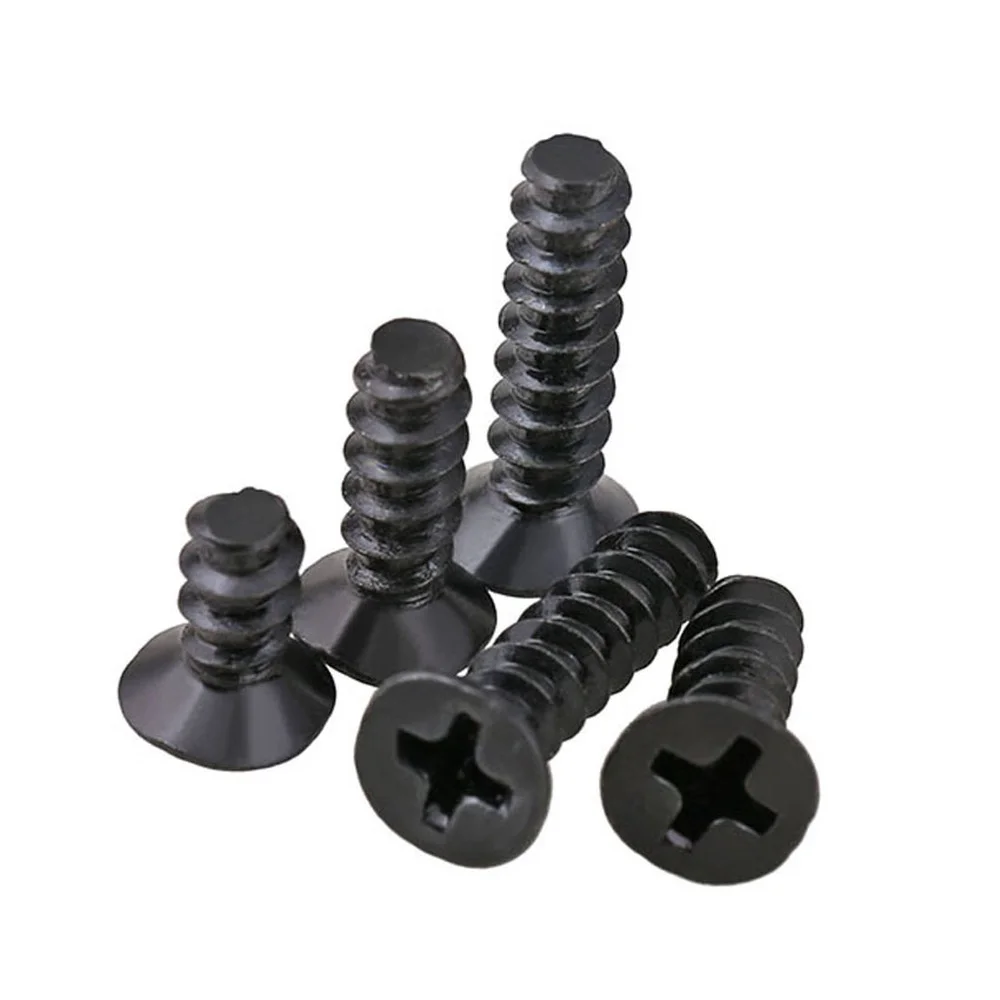 100pcs/lot Cross Recessed Countersunk Head Self-tapping Screw M1 M1.2 M2 M2.3 M2.6 M3 M4 M5 Black Carbon Steel Mini Screw