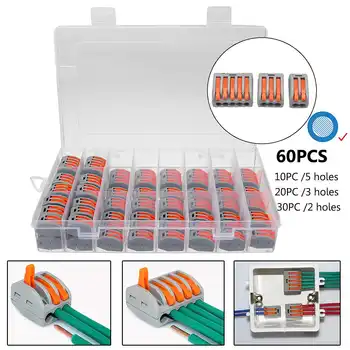 

60PCS 2/3/5 Holes Wire Connector Set Box Universal Compact Terminal Block Lighting Wire Connector