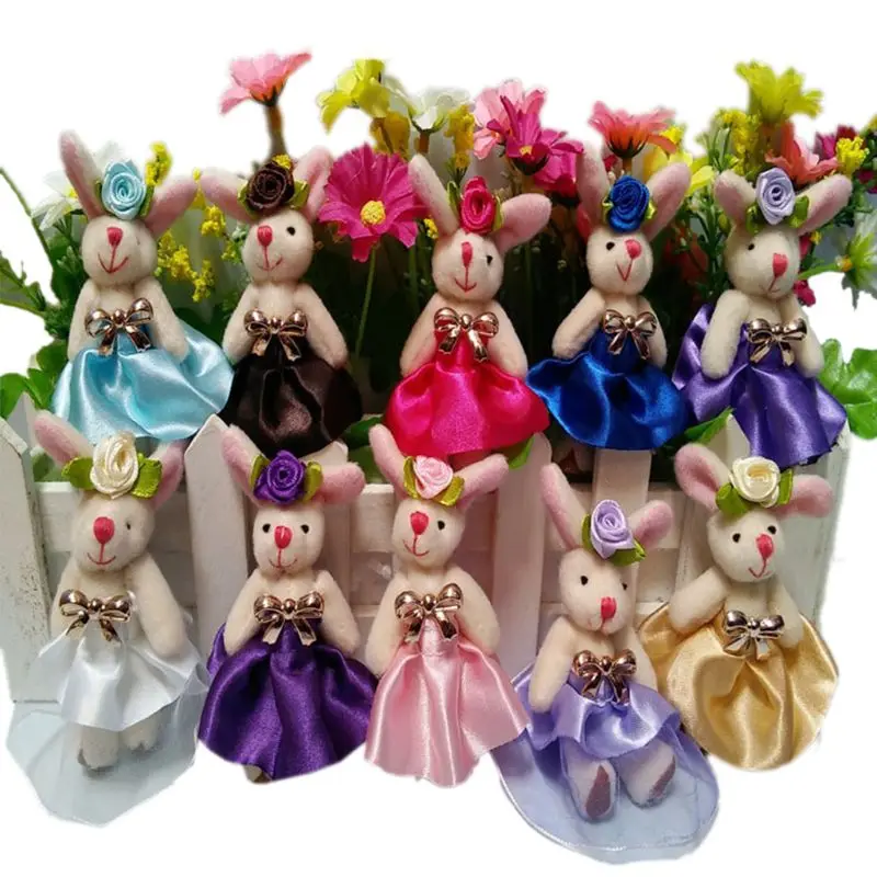 

10 Pcs Mini Joint Rabbit Plush Doll Wedding Dress Court Bunny Baby Toy Holiday Gift Bouquet DIY