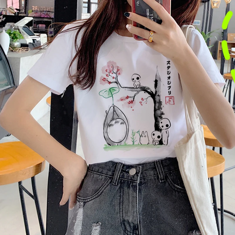 Модная женская футболка в стиле Харадзюку, Studio Ghibli, Милая футболка с котом, Ullzang, 90 s, забавная футболка, Графический Топ, футболки для женщин