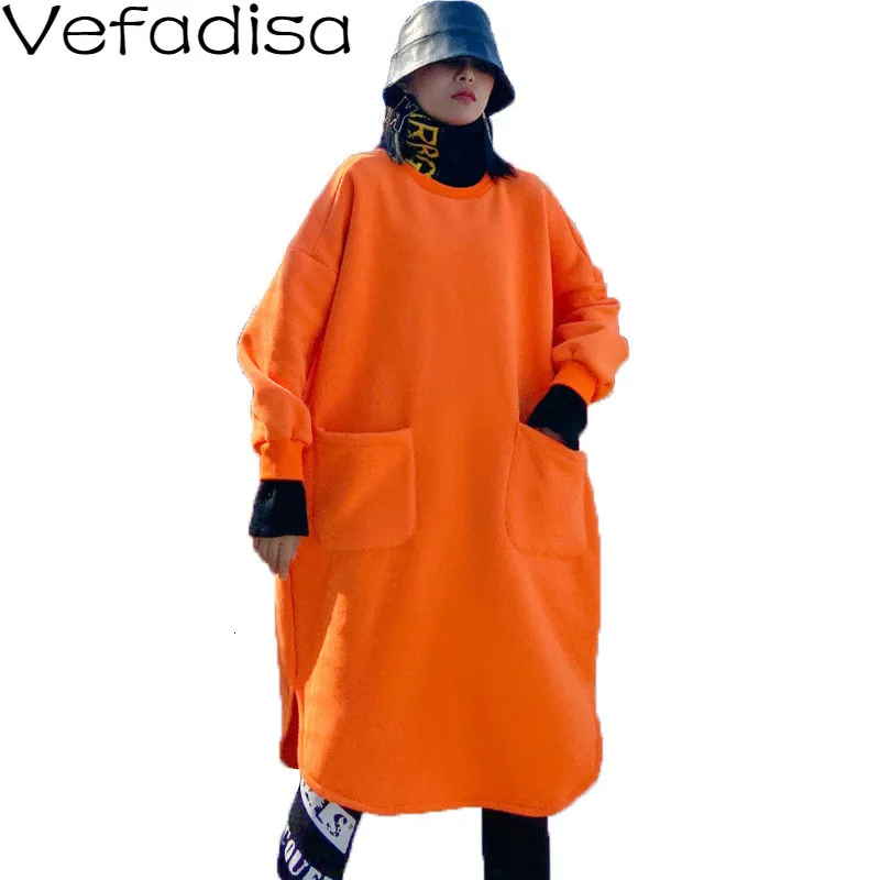 Vefadisa, водолазка, лоскутное платье-свитер для женщин,, с карманами, зимние толстые пуловеры, платье-Толстовка, фиолетовое, оранжевое, QYF1426