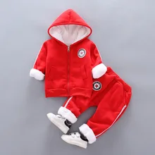 Зимняя детская спортивная одежда; костюм для маленьких мальчиков и девочек; утепленный свитер с капюшоном и рисунком; штаны; одежда для малышей; Детский Повседневный Спортивный костюм