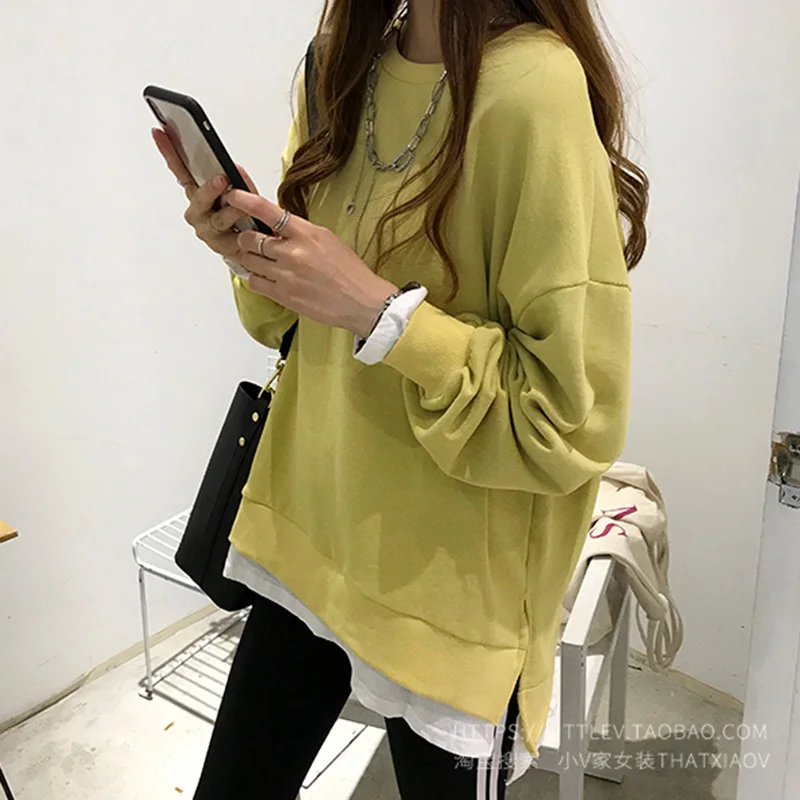 Винтажные худи женские Ulzzang Мягкие осенние свитшоты корейские свободные пуловеры с длинными рукавами в стиле пэчворк простая женская одежда V866