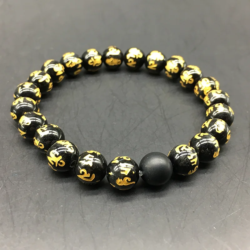 Браслеты в стиле ретро из натурального тибетского черного агата Будда