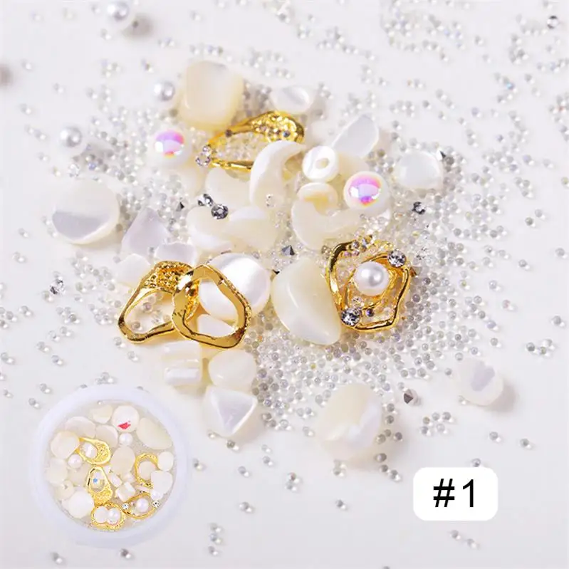 01 Mixed-size 3D Nail Art Decoration Nail Beads Nail Rhinestones Summer Ocean Theme Irregular Design Nail Accessories - Color: 01
