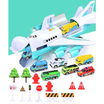 

Large Size Music Story Track Inertia Children's Toy Aircraft Storage Passenger Plane Police Fire Rescue Music Toy Cars