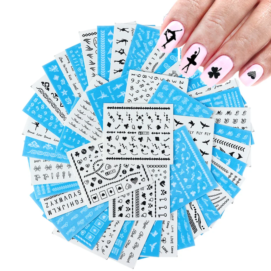 48 шт Набор наклеек для ногтей Звездное сердце переводные наклейки для воды Алфавит покер номер буквы Слайдеры для лак для ногтей LEB121-144