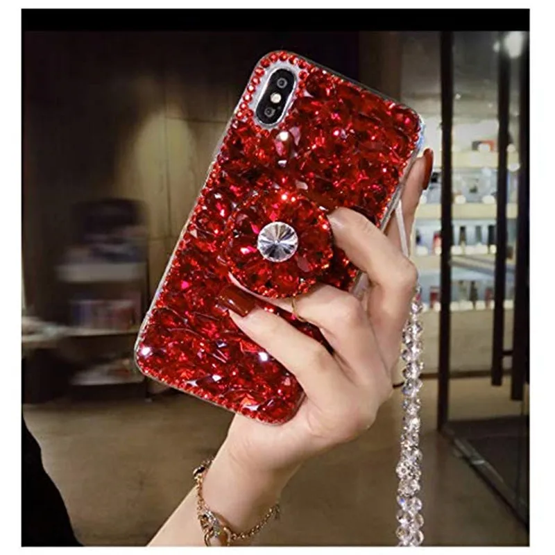 1Pcs Airbag Kickstand Luxury Sparkle Crystal Strap Glitter Phone Case For LG W10 W30 K40 K50 V20 V30 V40 V50 G6 G7 G8 G8s Thinq