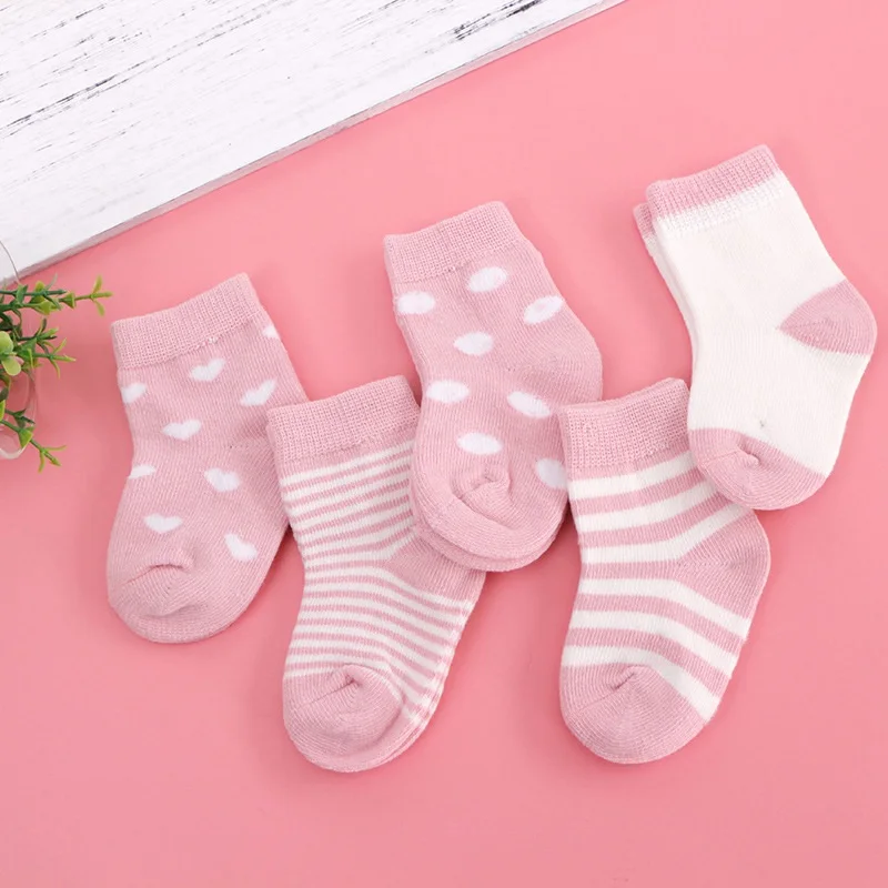 5 пара/лот; осенние дышащие носки в горошек в полоску для мальчиков и девочек; теплые нескользящие носки-тапочки; y13 sx1 - Цвет: P