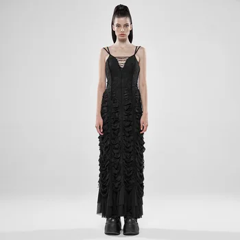 

PUNK RAVE Women Diablo Dry Well Creature Dress Double Knit Flower Shape Slim Fit Sling Sexy Long Dress