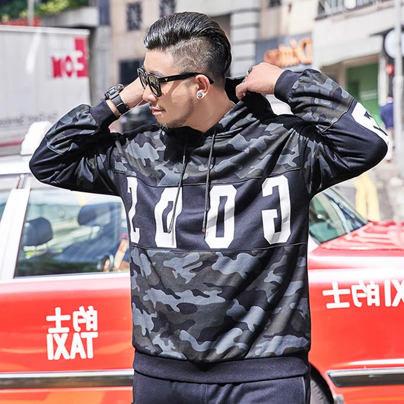 Camouflage Мужская модная толстовка плюс размер хлопок роскошный с капюшоном Camiseta Hombre Топ Размер 7XL для 140 кг мужские носимые consign Мужские t - Цвет: Camouflage