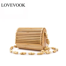 Женская бамбуковая сумка через плечо Lovevook, летние выходные небольшая сумочка с плечевым ремнем на плечо из деревнии, пляжные сумки ручной работы с откидной крышкой для путешествия