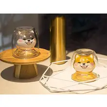 1 шт., детская двухслойная стеклянная чашка, термостойкая чашка для молока, сока, воды(Сиба ину, прозрачная/желтая подкладка