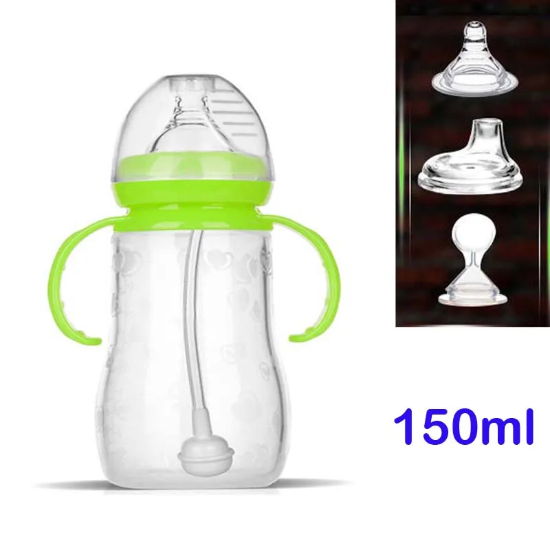 150ml Greenx3 Nipple 3 использования мягкий, для новорожденных Силиконовые пищевые добавки для малышей рисовых зерновых бутылочек для кормления ложка для молока пищевой стакан для хранения 150/240 мл - Цвет: 150ml Greenx3 Nipple