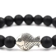 8 мм xb5rc мяч эластичная нить отрегулировать природа черный molar teeth Бусы из лавового камня металлический браслет с рыбой Рейки Чакра Модные украшения
