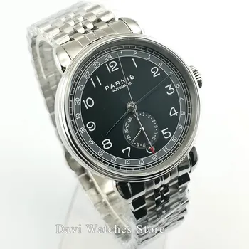 

PARNIS Watch Clock New 42mm Silver Polished case black dial steel strap date GMT automatic mens watch