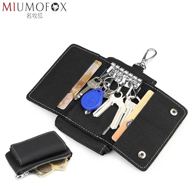 

100% Genuine Leather Key Wallet Women Card Keychain Cover Zipper Coin Pocket Purse Card Holder Wallets Key Organizer Pouch Case