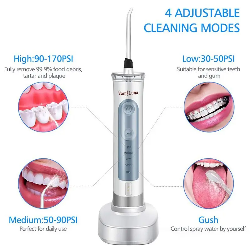 Перезаряжаемая переносная зубная Вода Flosser ирригатор для полости рта с 4 режимами и для домашнего путешествия