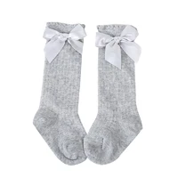 gray Socks Baby bow princess Kids Socks Toddlers Girls Big Bow girls knee high socks Long Soft Cotton Lace baby Socks Cotton Blend - Цвет: gray
