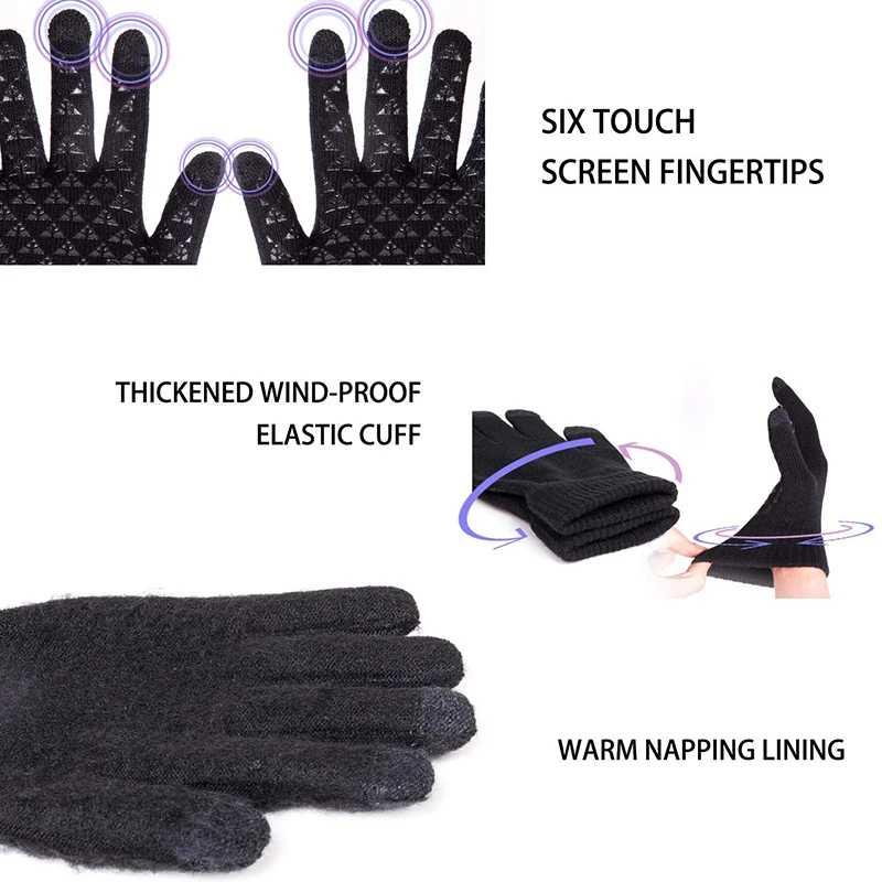 Зимние теплые велосипедные перчатки унисекс с сенсорным экраном, противоскользящие вязаные перчатки, велосипедные перчатки для спорта на открытом воздухе, катания на лыжах, велосипедные перчатки с полным пальцем