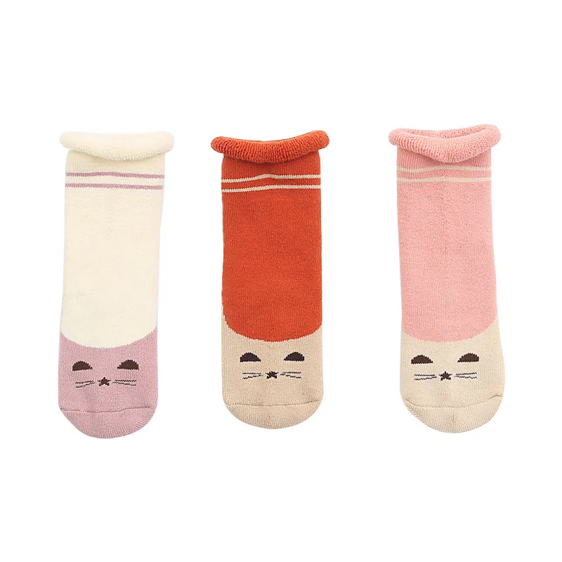 3 пары/партия, зимние противоскользящие носки для новорожденных, Детские плотные Свободные Носки с рисунком робота для мальчиков и девочек, детская одежда, аксессуары - Цвет: Cat