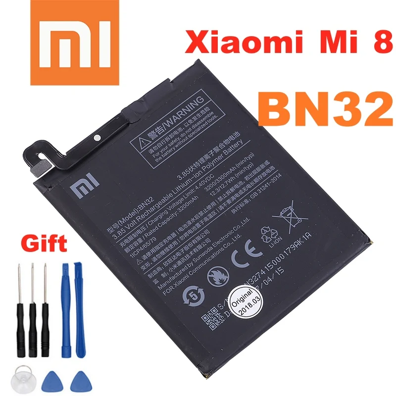 Xiao Mi оригинальный BN32 запасная батарея для Xiaomi MI 8 аутентичная телефона 3300 мАч Бесплатные