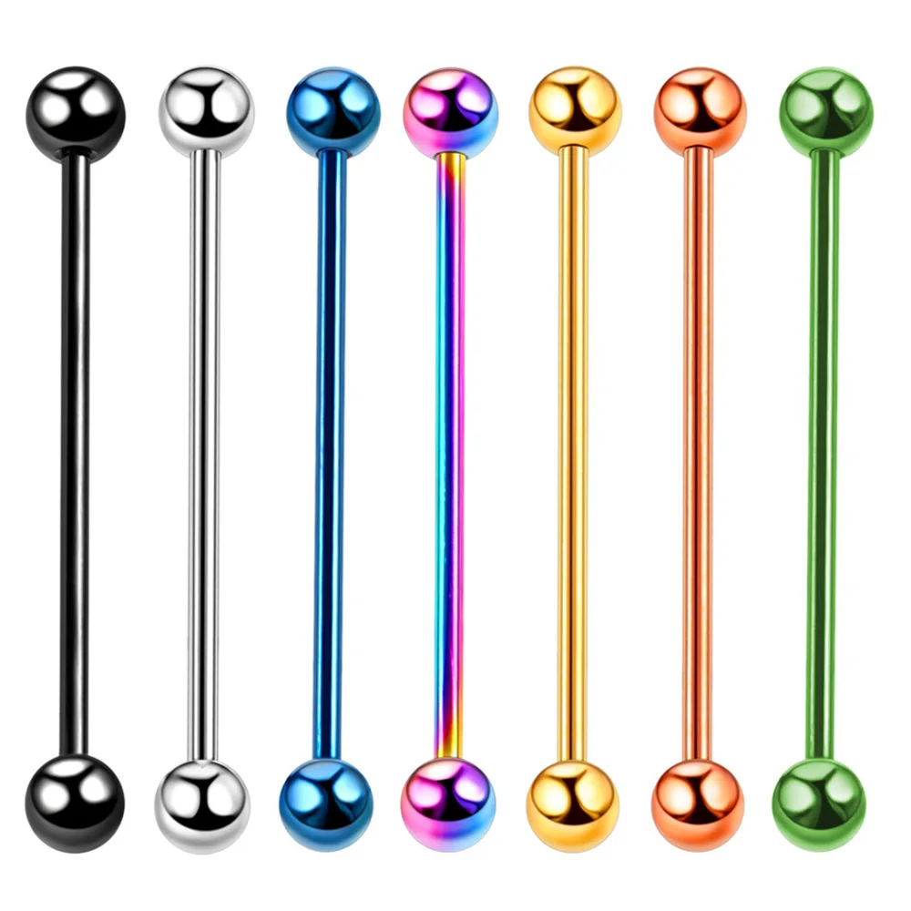 Piercing Jewelry Surgical Steel Ear Cartilage Piercing Anodizing Industrial Barbell Earring Tongue Barbell 5pcs/Lot