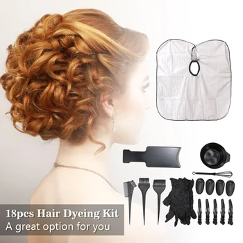 

18pcs Hair Color Mixing Dye Kit Hair Coloring Set Salon Hair Dyeing Board Cape Tint Brush Bowl Hair Clip Whisk Ear Covers Gloves