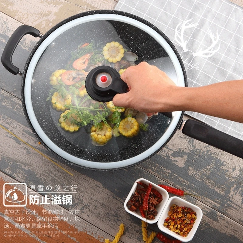 32 см железные сковороды Maifan каменное покрытие сковорода вок вакуумная сковорода с крышкой для газовой и индукционной плиты