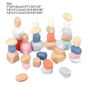 

36Pcs Children Wooden Colored Stone Stacking Game Building Block Educational Toy