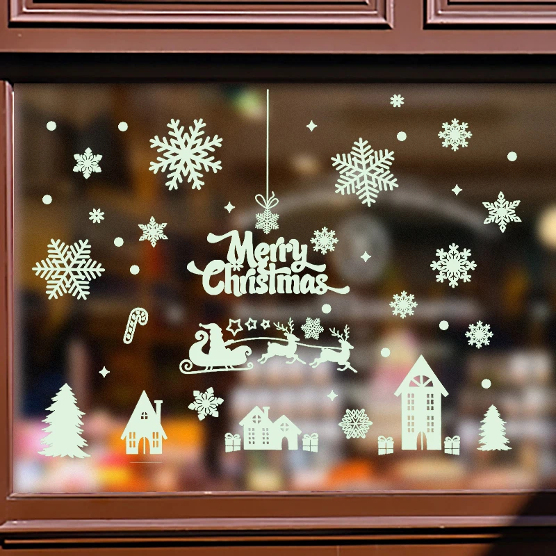 Christmas Luminous Sticker Snowflake Santa Claus Elk Home Christmas Decoration Interior Glass Sticker Xmas Gift Navidad